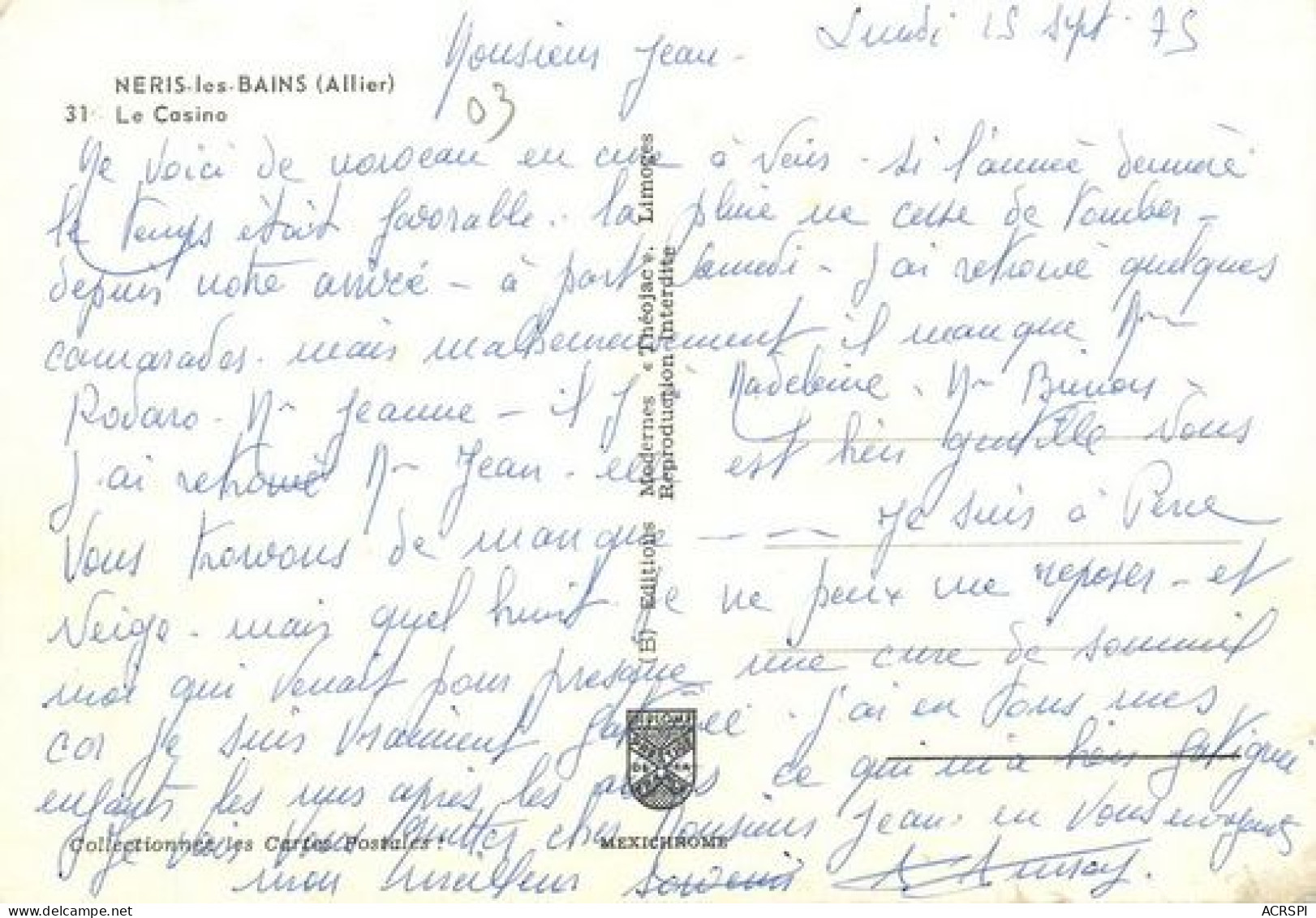 NERIS LES BAINS  Le Casino  28  (scan Recto-verso)MA2274Bis - Neris Les Bains