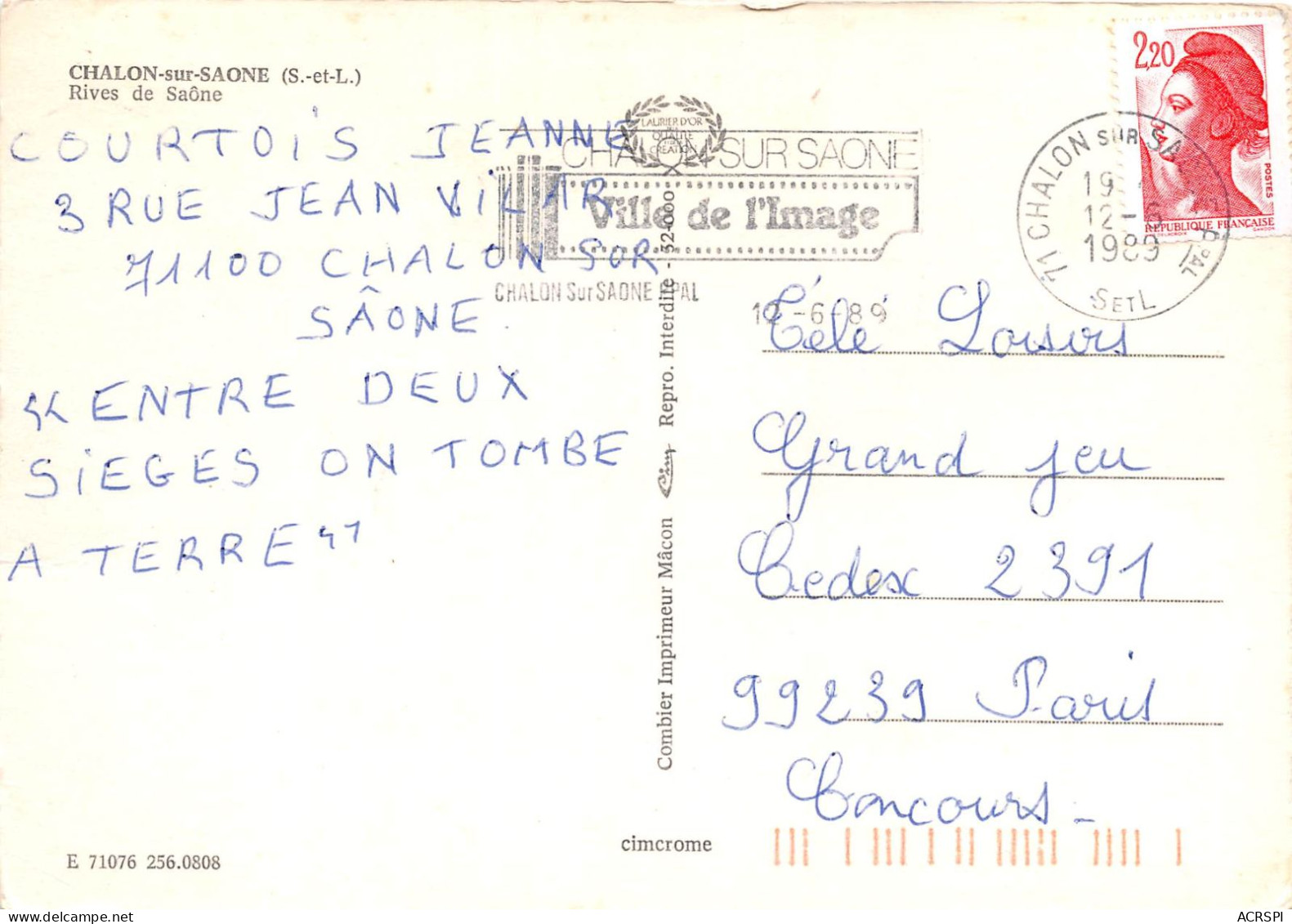 CHALON SUR SAONE Rives De Saone 120(scan Recto-verso) MA2274 - Chalon Sur Saone