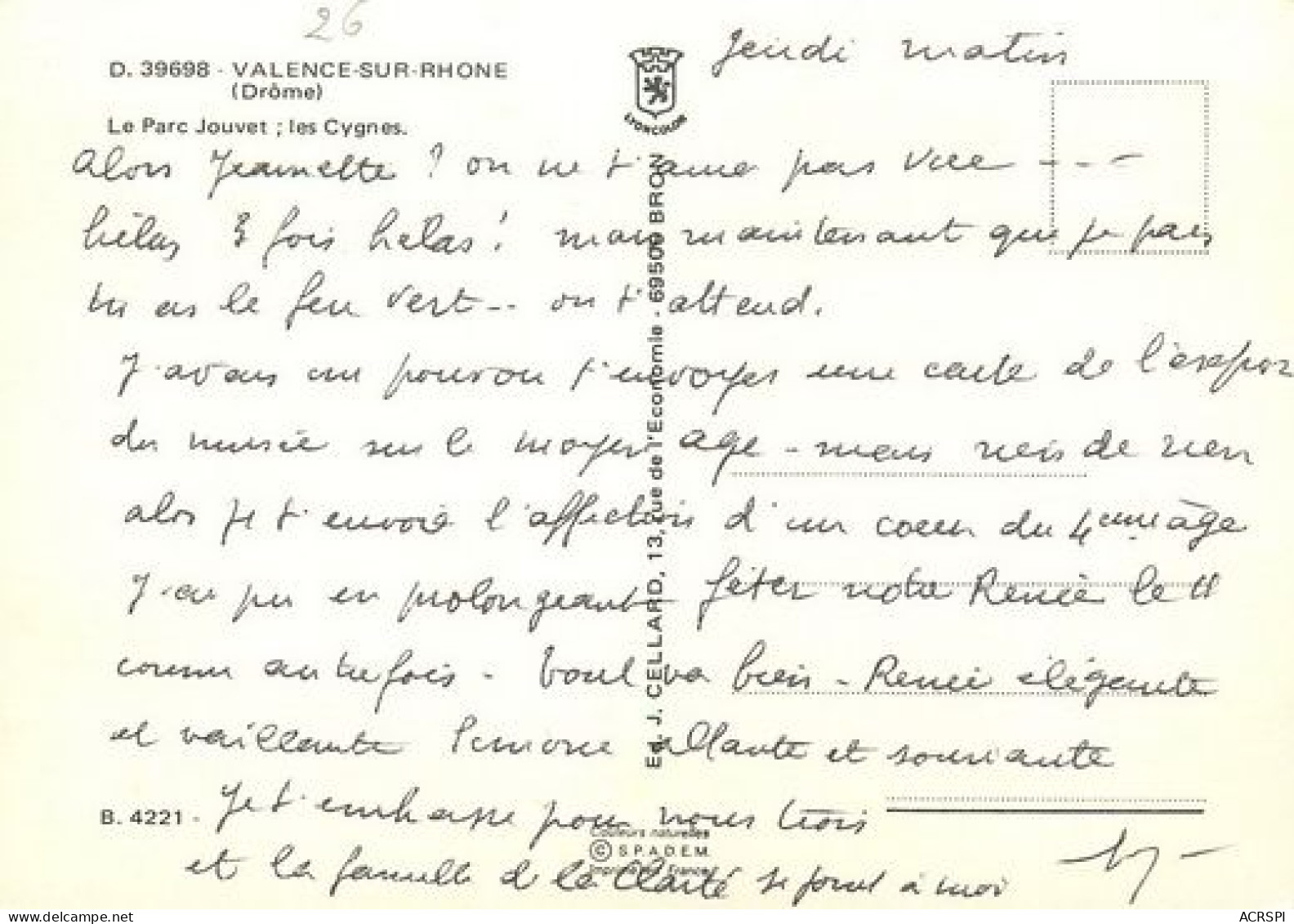 VALENCE SUR RHONE  Les Cygnes Du Parc Jouvet  11   (scan Recto-verso)MA2273Bis - Valence