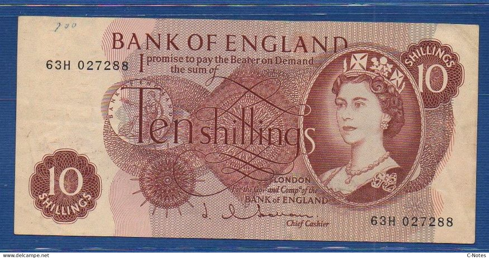 GREAT BRITAIN - P.373b – 10 Shillings ND (1960 - 1970) VF,  S/n 63H 027288 - 10 Schilling