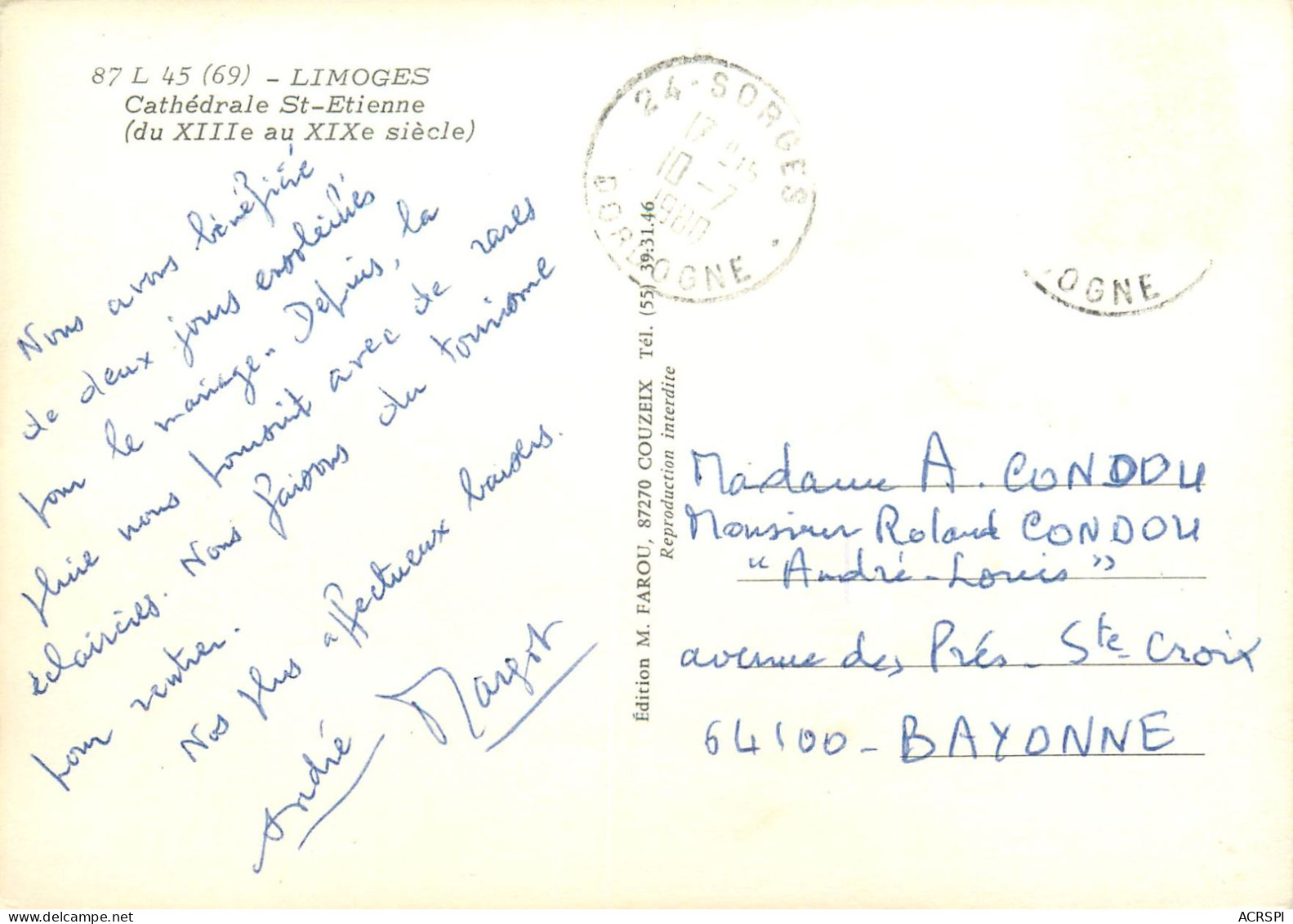 LIMOGES  La Cathedrale  22   (scan Recto-verso)MA2278Ter - Limoges