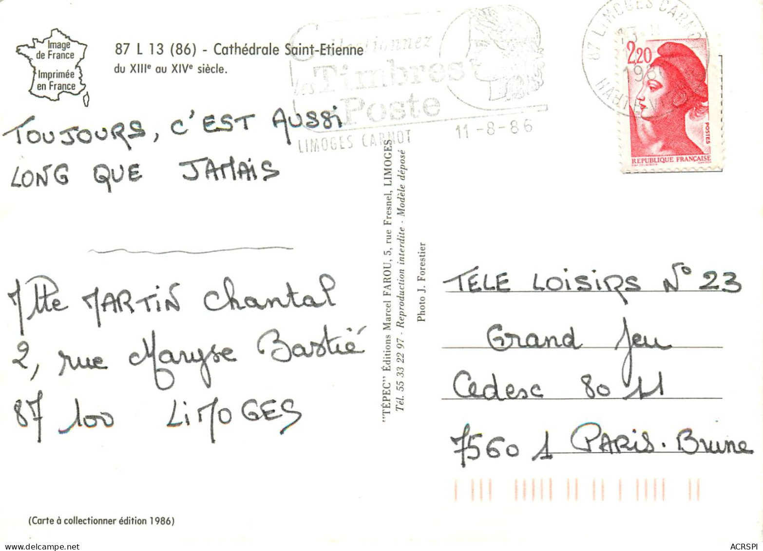 LIMOGES   La Cathedrale  15   (scan Recto-verso)MA2277Bis - Limoges