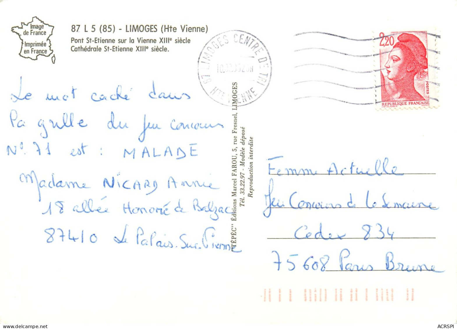 LIMOGES   Pont St Etienne  Cathedrale  13   (scan Recto-verso)MA2277Bis - Limoges
