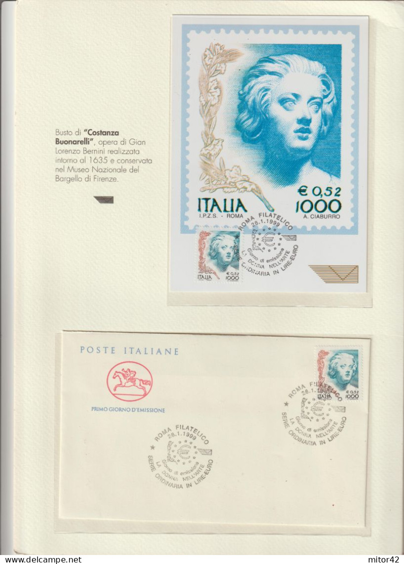 8-La donna nell'arte-5 cartoline+5 F.D.C+Intero P. con Annulli speciali in Folder edito da Poste Italiane-vedi scansioni