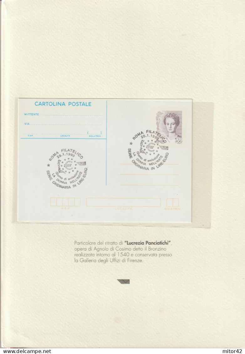 8-La donna nell'arte-5 cartoline+5 F.D.C+Intero P. con Annulli speciali in Folder edito da Poste Italiane-vedi scansioni