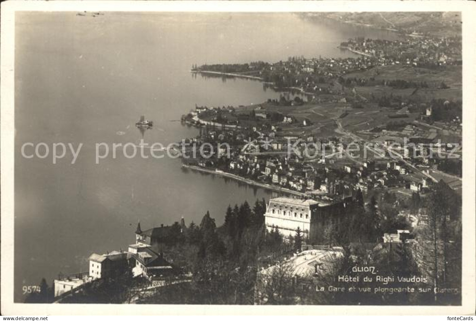 12252974 Glion Hotel Du Righi Vaudois La Gare Et Vue Plongeante Sur Clarens Glio - Sonstige & Ohne Zuordnung