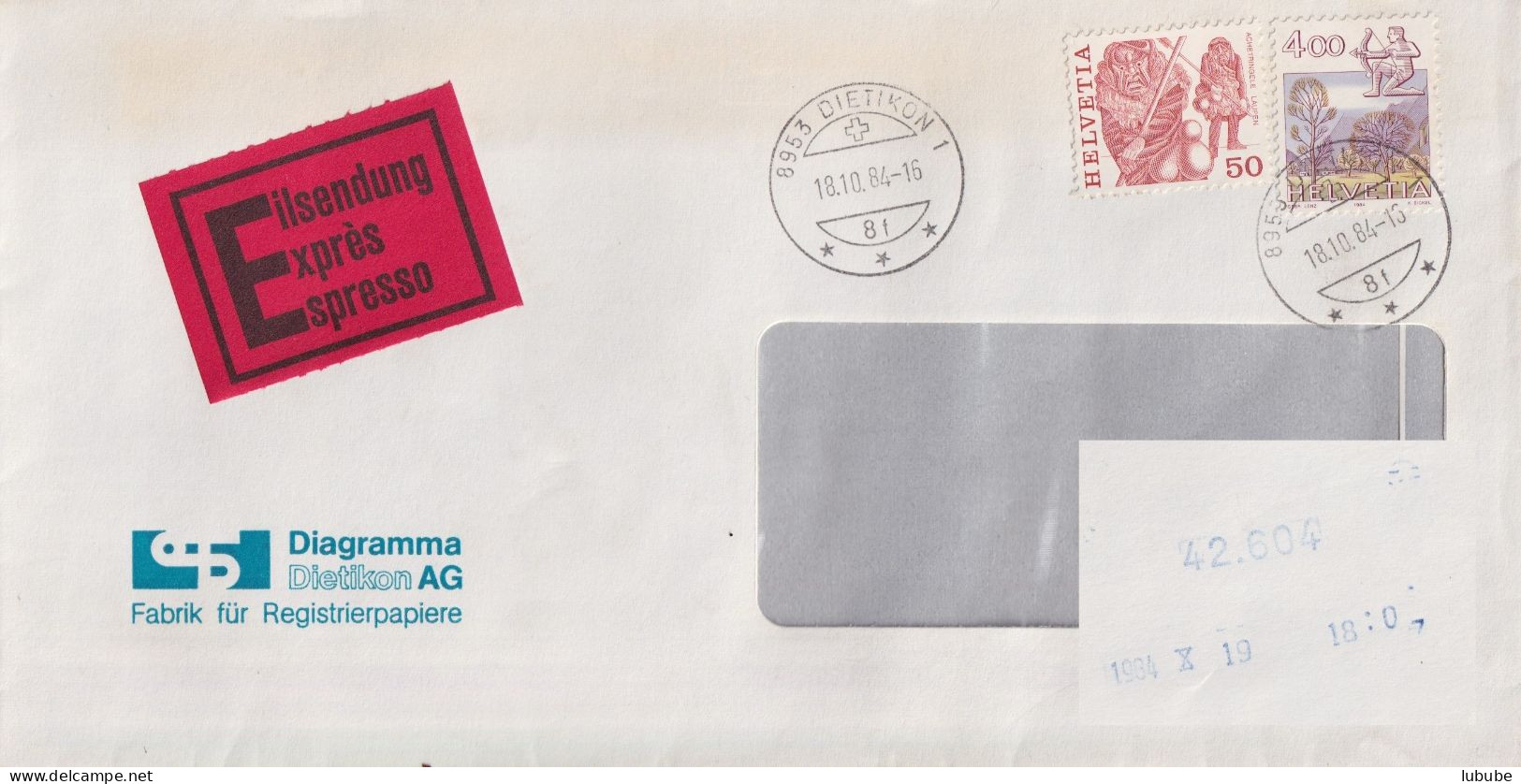 Express Brief  "Diagramma, Registrierpapiere, Dietikon"        1984 - Cartas & Documentos