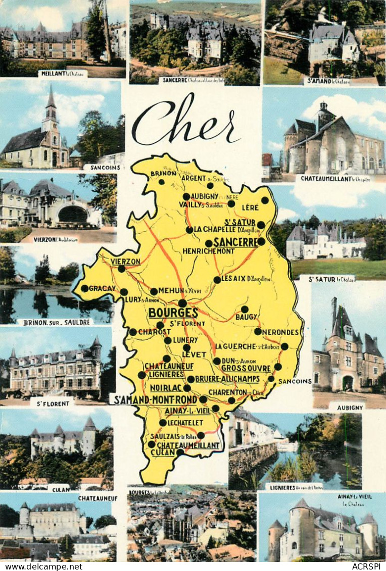 18 Carte Map Du Département Du Cher  4   (scan Recto-verso)MA2284Ter - Aubigny Sur Nere