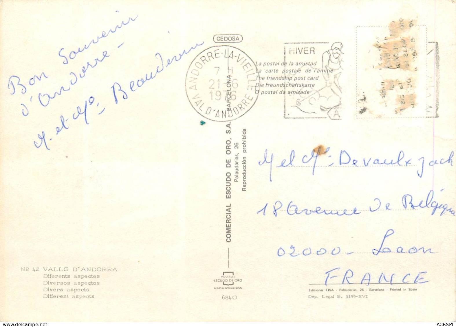 Valls D' ANDORRA   44 (scan Recto-verso)MA2283Bis - Andorra