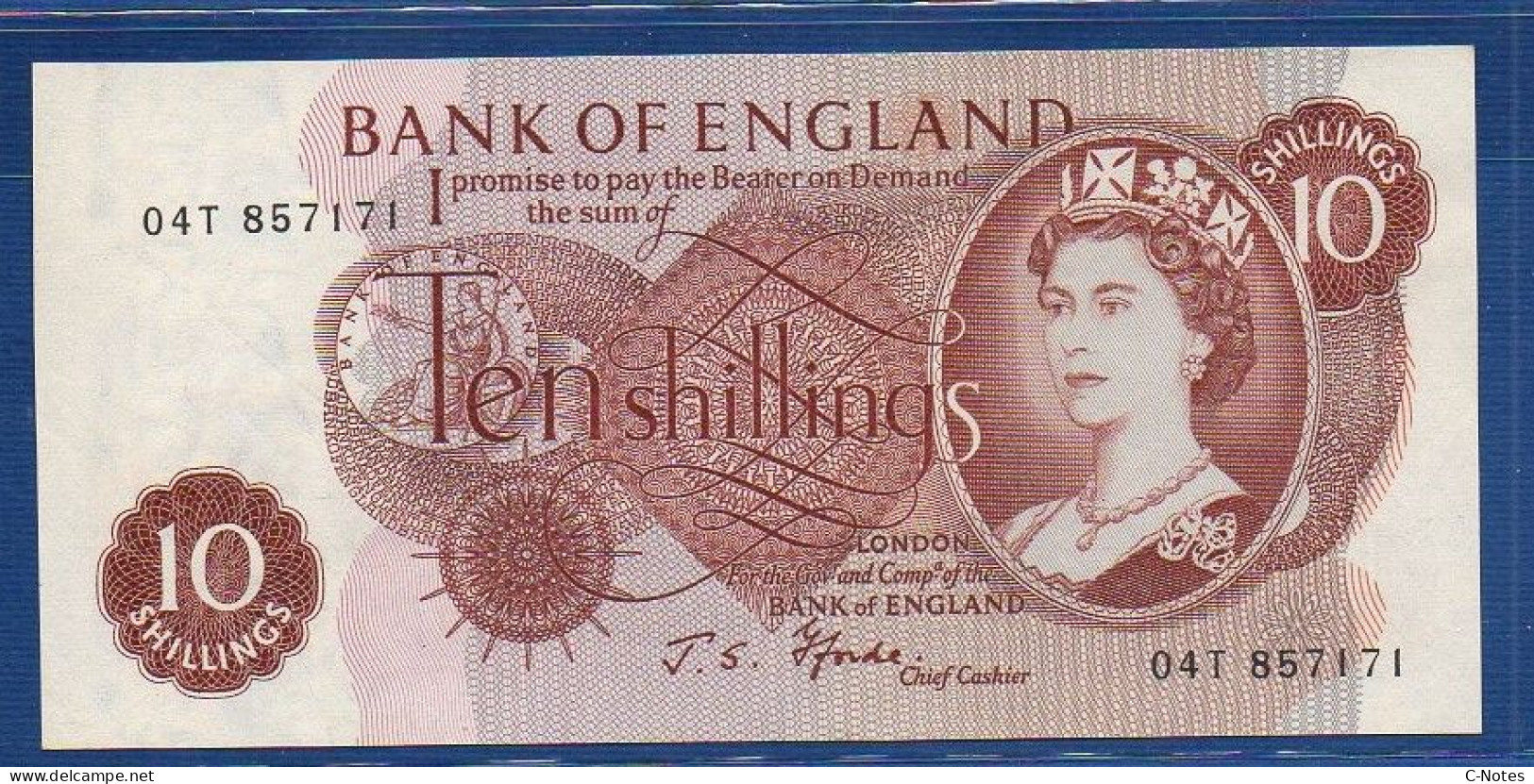 GREAT BRITAIN - P.373c – 10 Shillings ND (1960 - 1970) AUNC,  S/n 04T 857171 - 10 Schillings