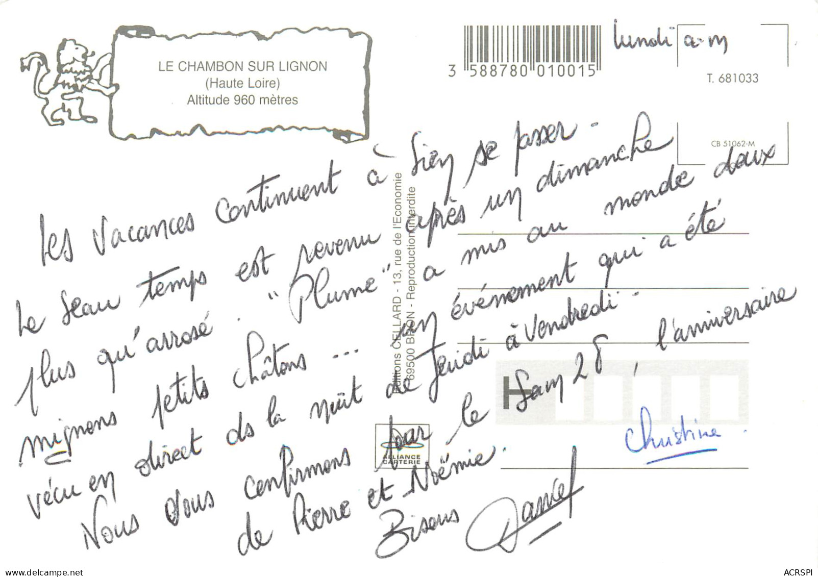 Le CHAMBON SUR LIGNON Souvenirs  19 (scan Recto-verso)MA2285 - Le Chambon-sur-Lignon