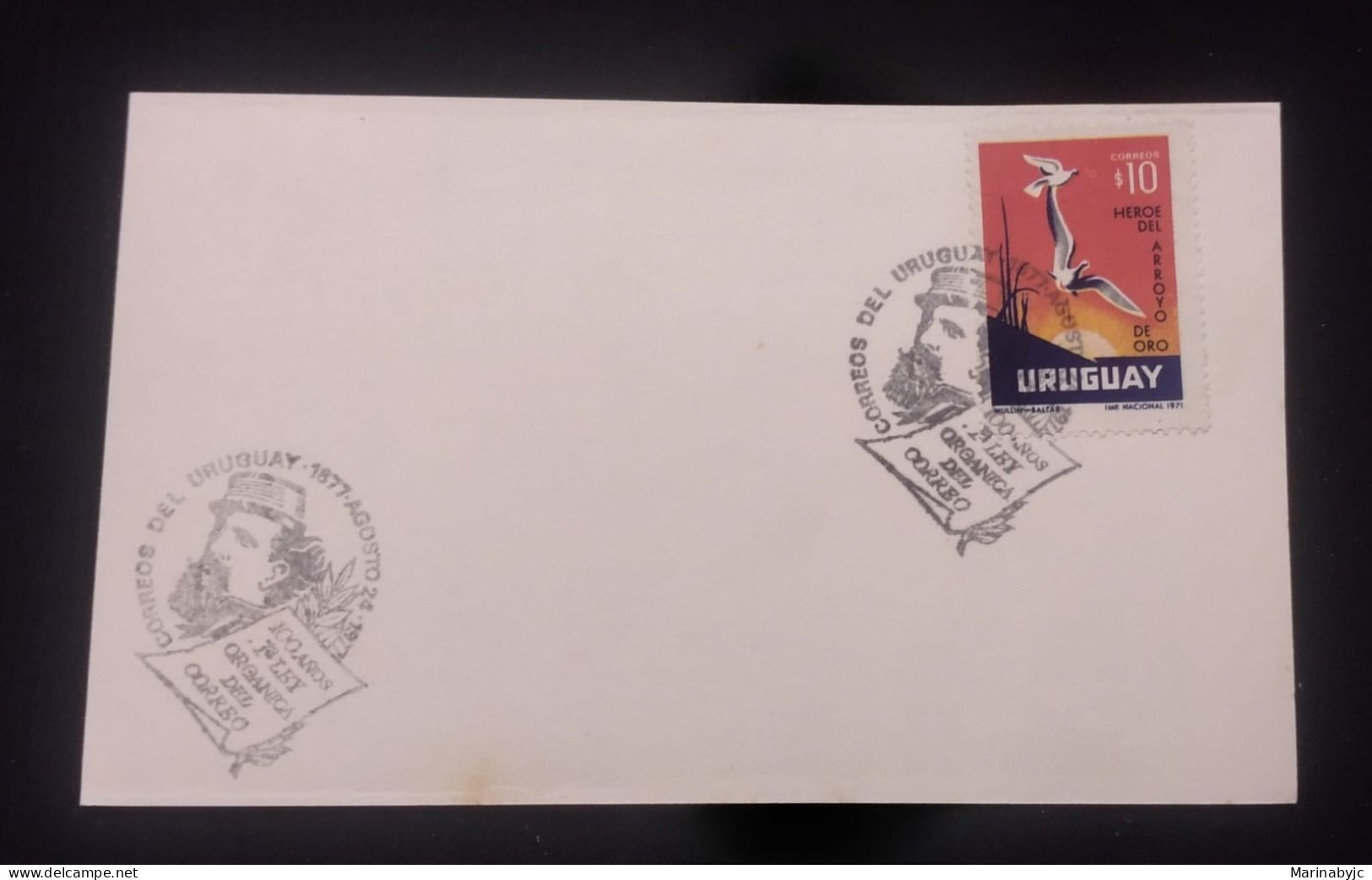 D)1977, URUGUAY, FIRST DAY COVER, ISSUE, 100 YEARS ORGANIC LAW OF THE COREO, HERO OF ARROYO DE ORO, FDC - Uruguay