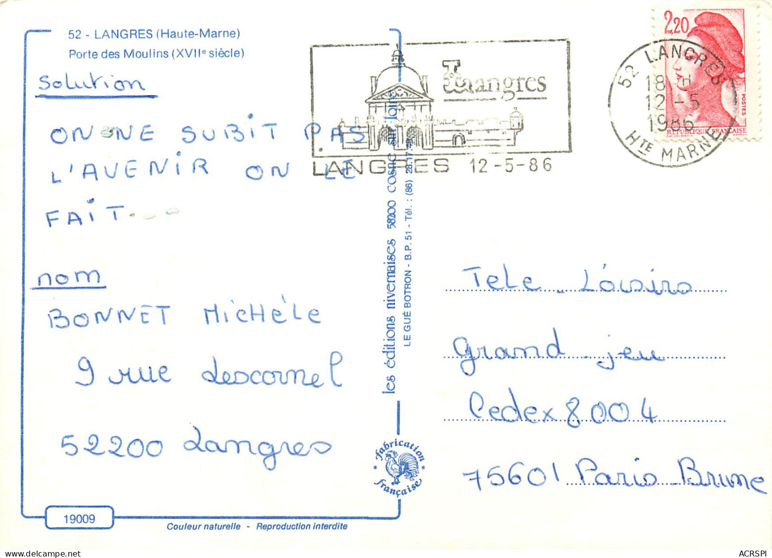 LANGRES  Porte Des Moulins  34 (scan Recto-verso)MA2286 - Langres