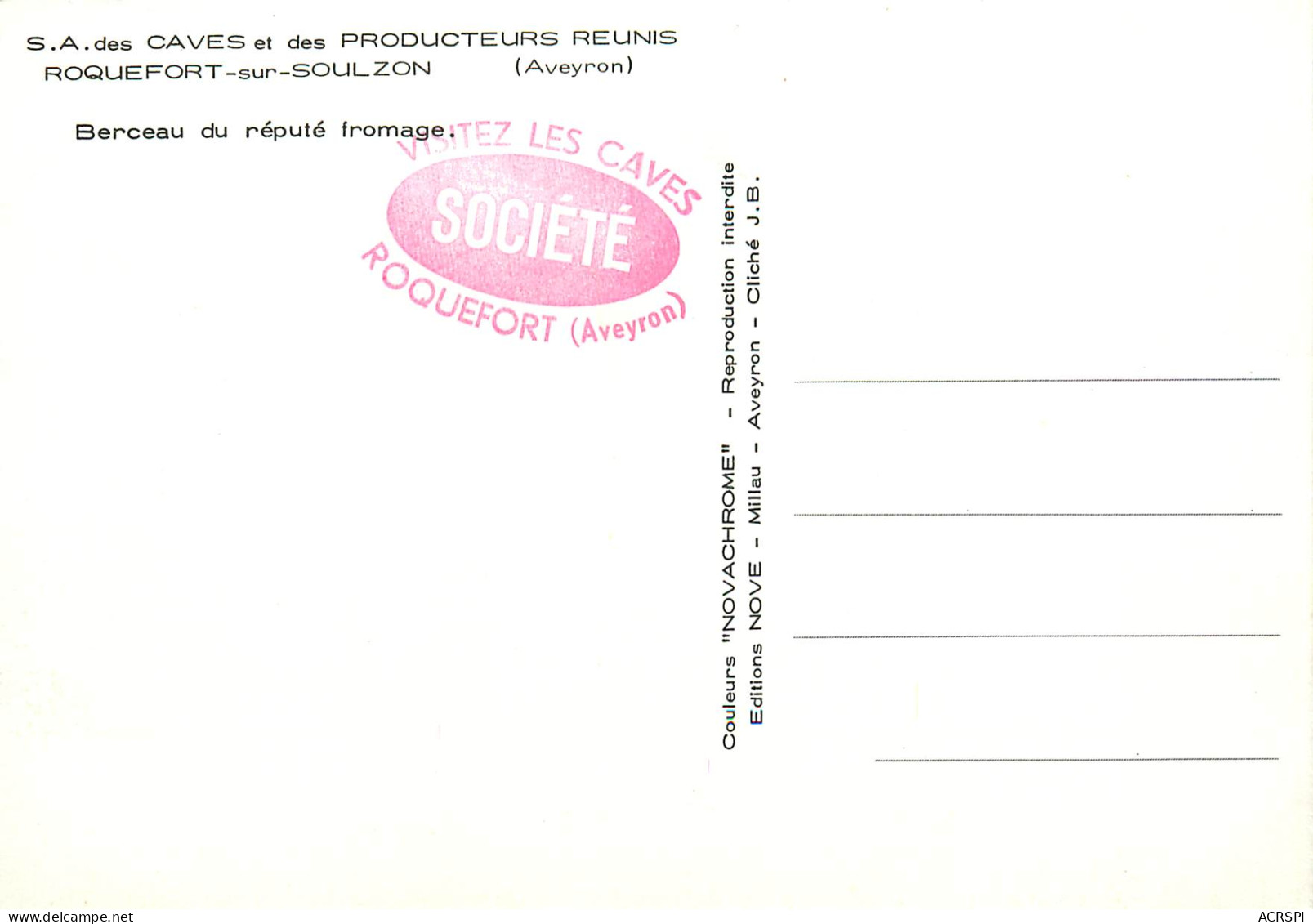ROQUEFORT Sur SOULZON Sa Caves Et Producteurs Reunis SOCIETE  3 (scan Recto-verso)MA2287Bis - Roquefort