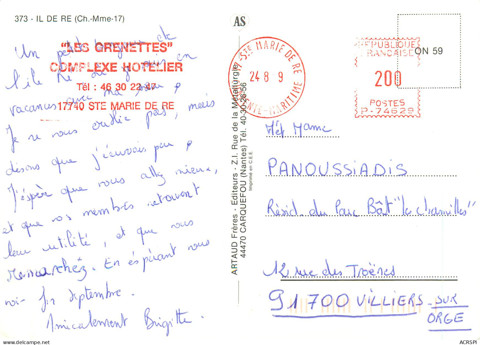 ILE DE Ré  SAINT MARTIN DE Ré Ste MARIE Anes  Tampon Des Grenettes  28 (scan Recto-verso)MA2288 - Ile De Ré