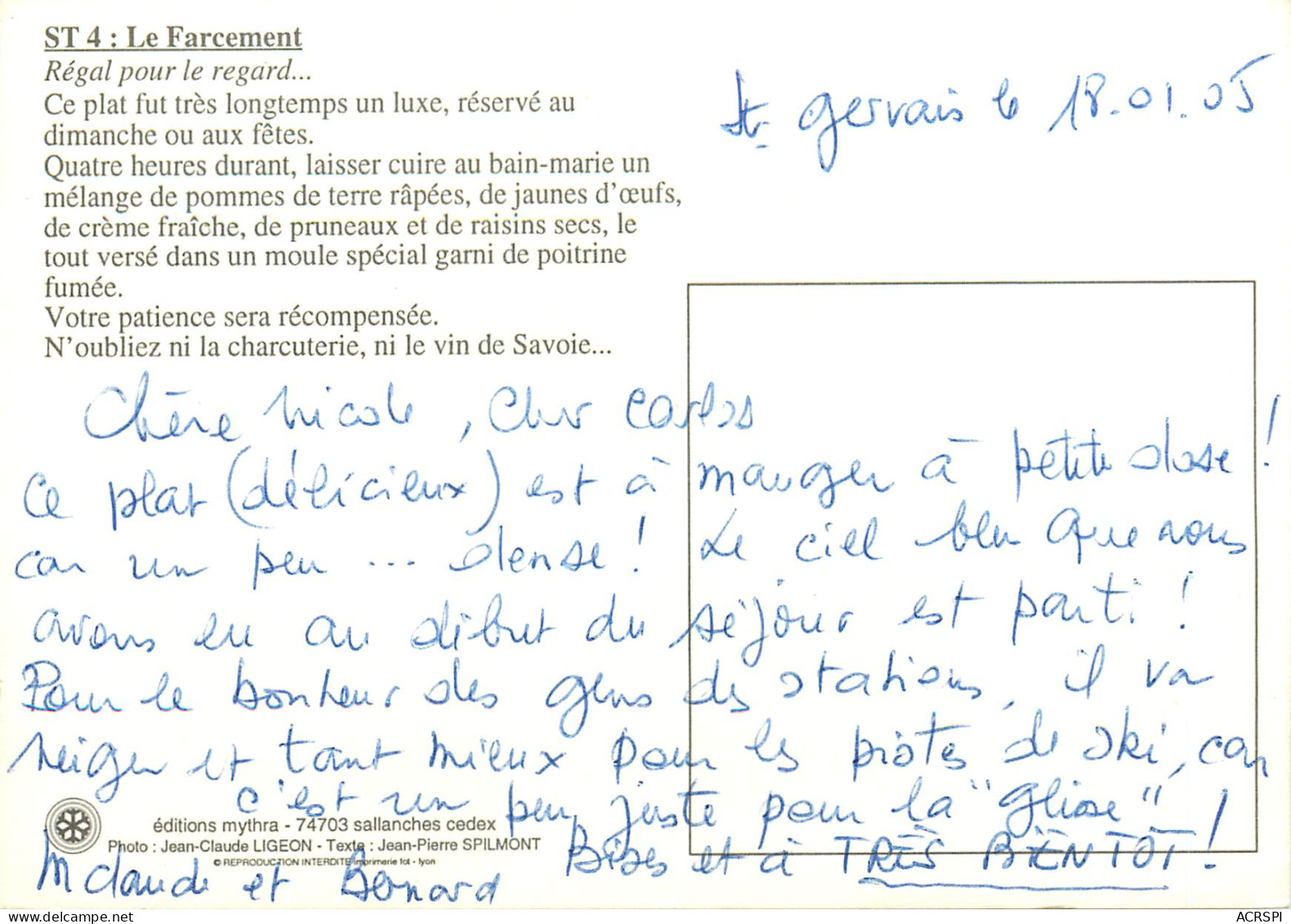Recette  Le FARCEMENT  De Haute Savoie  37  (scan Recto-verso)MA2288Bis - Recipes (cooking)