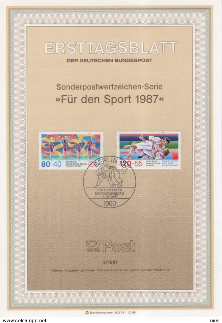 Germany Deutschland 1987-3 Fur Den Sport, Judo, Gymnastics, Canceled In Berlin - 1981-1990