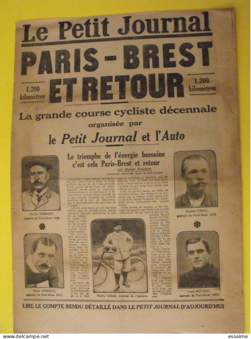 Le Petit Journal Spécial Vélo Paris-Brest Et Retour. Course Décennale 1931. 1200 Km. Oppermann Demuysière Bidot Dewaele - Autres & Non Classés