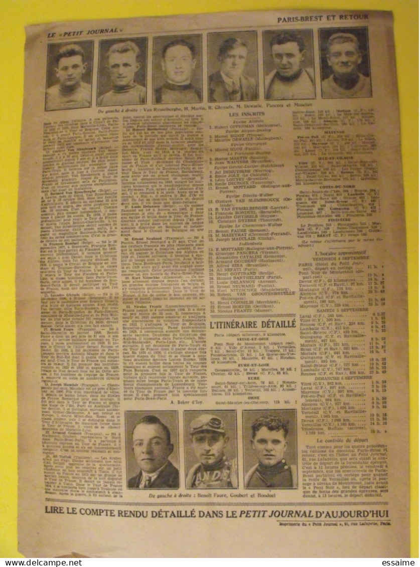 Le Petit Journal Spécial Vélo Paris-Brest Et Retour. Course Décennale 1931. 1200 Km. Oppermann Demuysière Bidot Dewaele - Otros & Sin Clasificación