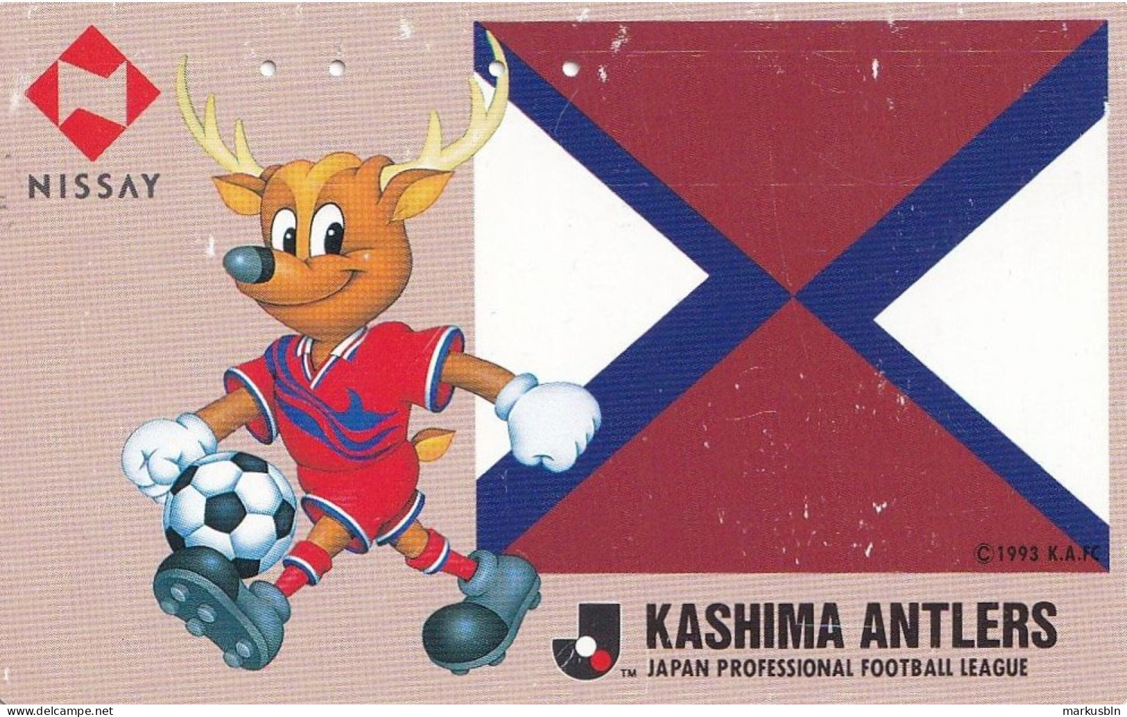 Japan Tamura 50u Old Private 110 - 158625 NISSAY Advertisement Mascot Football Kashima Antlers Flag - Giappone