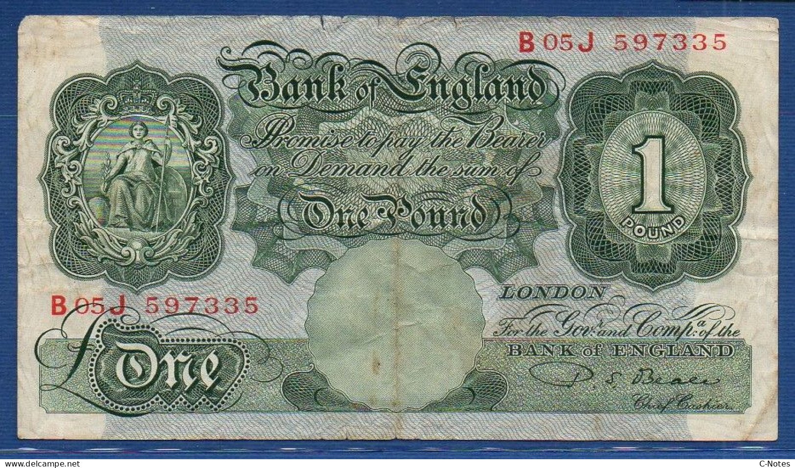 GREAT BRITAIN - P.369b – 1 Pound ND (1948 - 1960) Circulated,  S/n B05J 597335 - 1 Pound