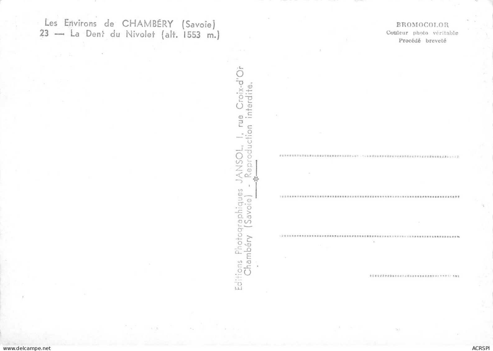 CHAMBERY  Dent Du Nivolet  25 (scan Recto-verso)MA2290Bis - Chambery