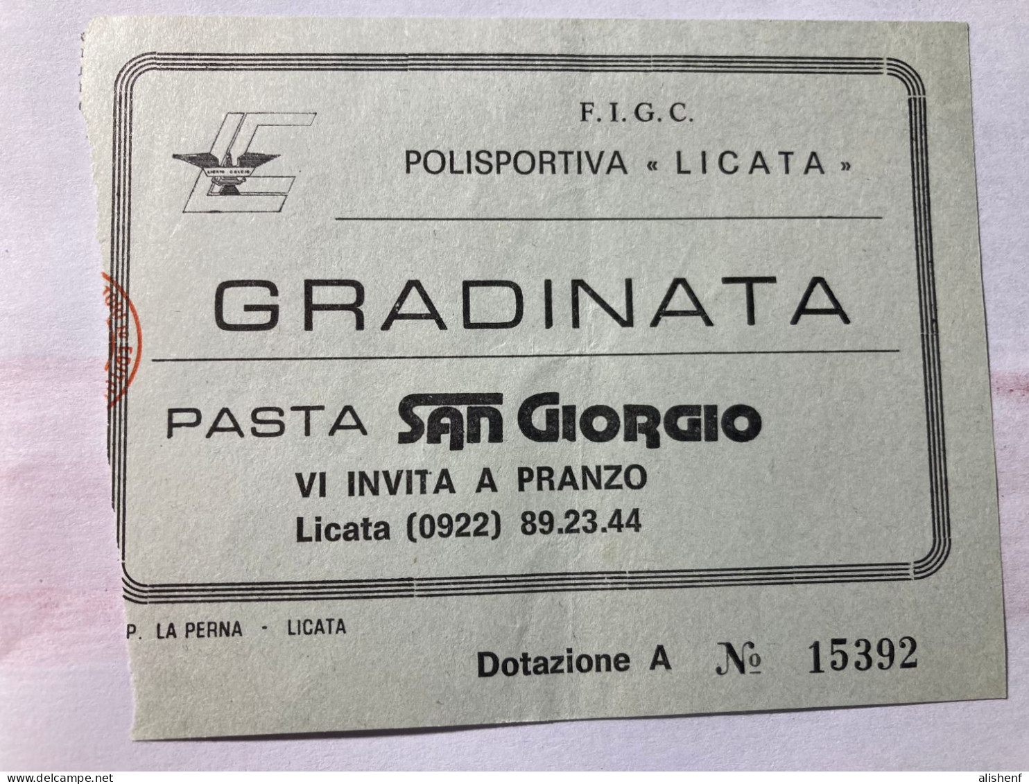 Biglietto Licata Calcio Stadio Dino Liotta Anni 90 - Tickets - Vouchers