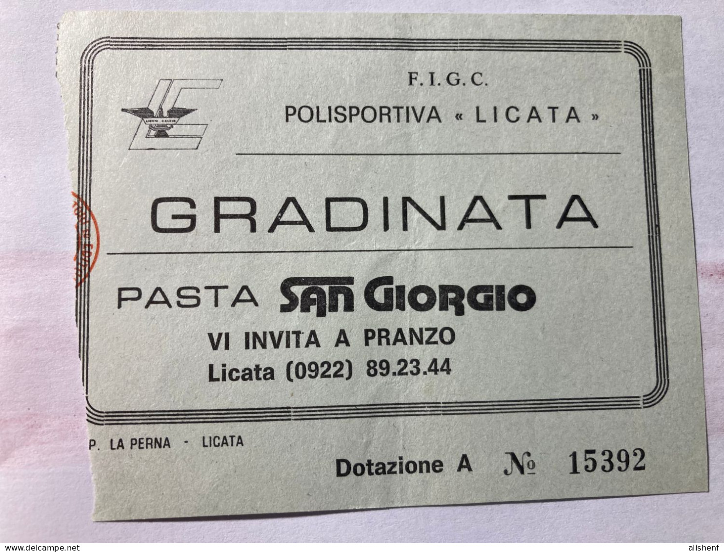 Biglietto Licata Calcio Stadio Dino Liotta Anni 90 - Tickets - Entradas