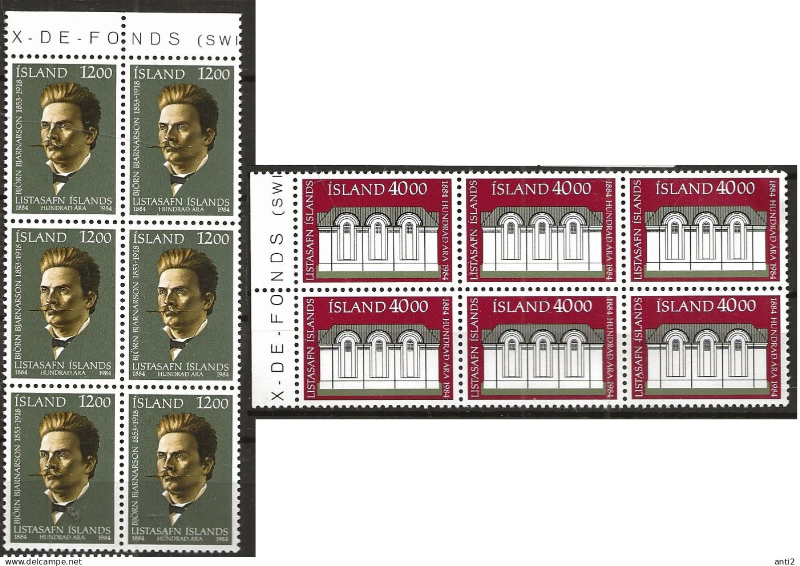 Iceland Island 1984  Centenary Of The National Gallery  Mi 622-623 In Blocs Of Six  MNH(**) - Nuevos