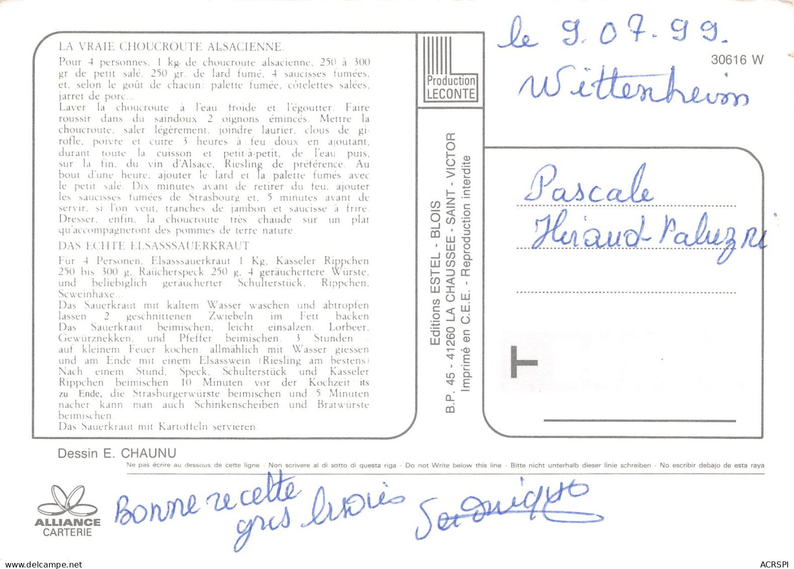 Recette   La Vraie CHOUCROUTE  Strasbourg  22 (scan Recto-verso)MA2293 - Recettes (cuisine)