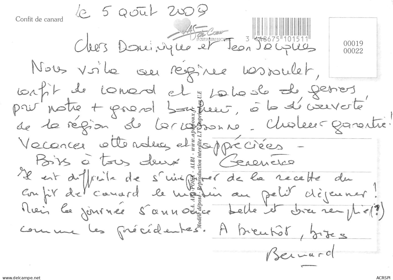 Recette  Confit De Canard  Auch  34 (scan Recto-verso)MA2293 - Recetas De Cocina
