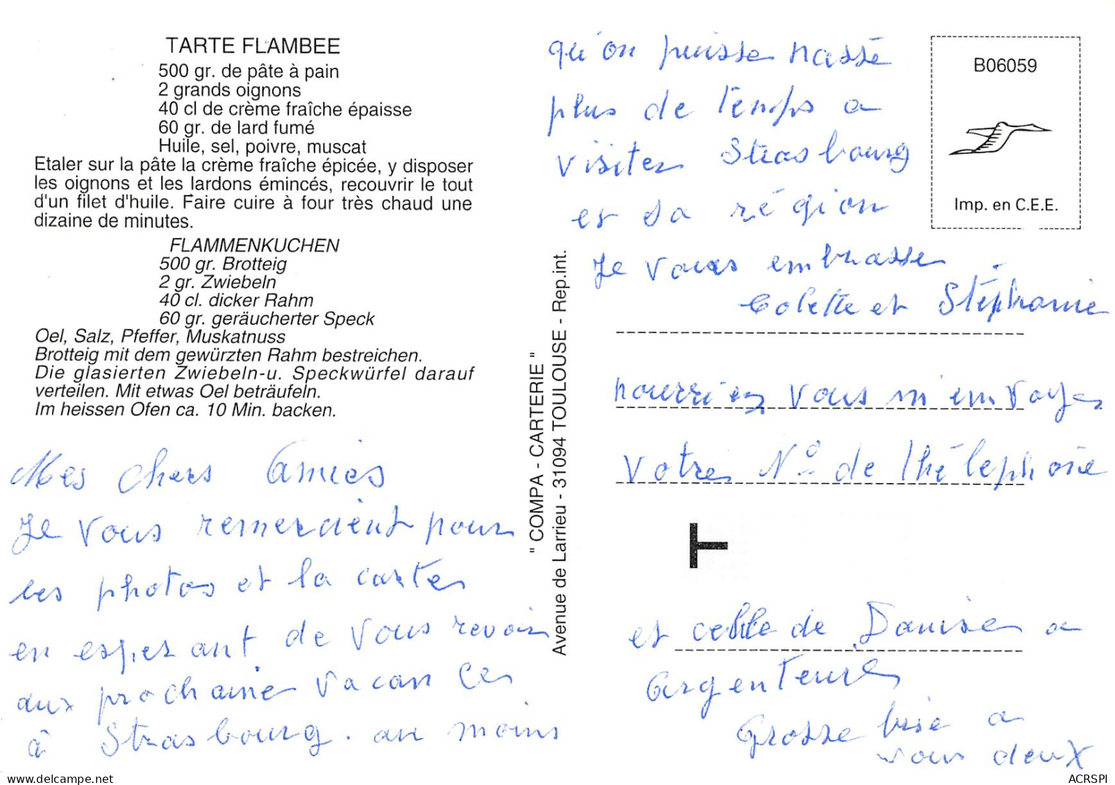 Recette  Tarte Flambée Flàmmenküeche  Alsace Moselle 33 (scan Recto-verso)MA2293 - Recettes (cuisine)