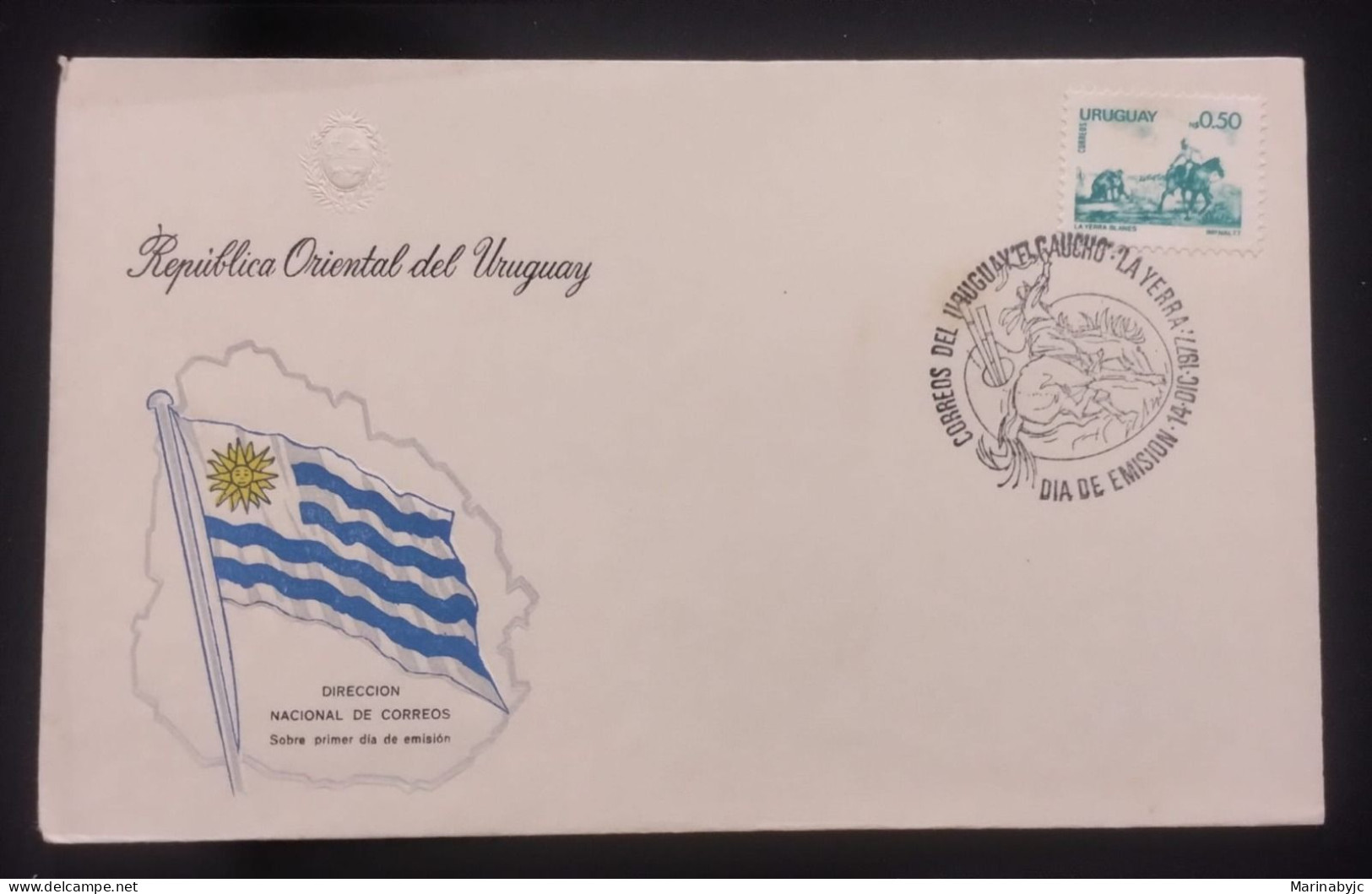 D)1977, URUGUAY, FIRST DAY COVER, ISSUE, NATIONAL ISSUES "LA YERMA", J.M. BLANES, FDC - Uruguay