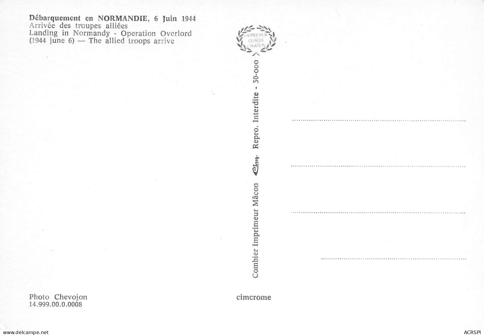 Militaria  Juin 1944 ARROMANCHES Débarquement Normandie Calvados OVERLORT  12 (scan Recto-verso)MA2293Bis4 - Weltkrieg 1939-45