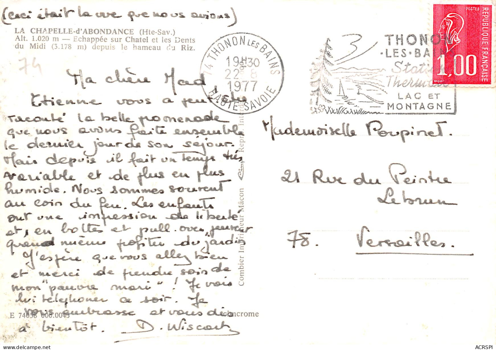 LA CHAPELLE D' ABONDANCE  Vue Sur CHATEL  Du Hameau Du RIZ  30  (scan Recto-verso)MA2295 - Abondance