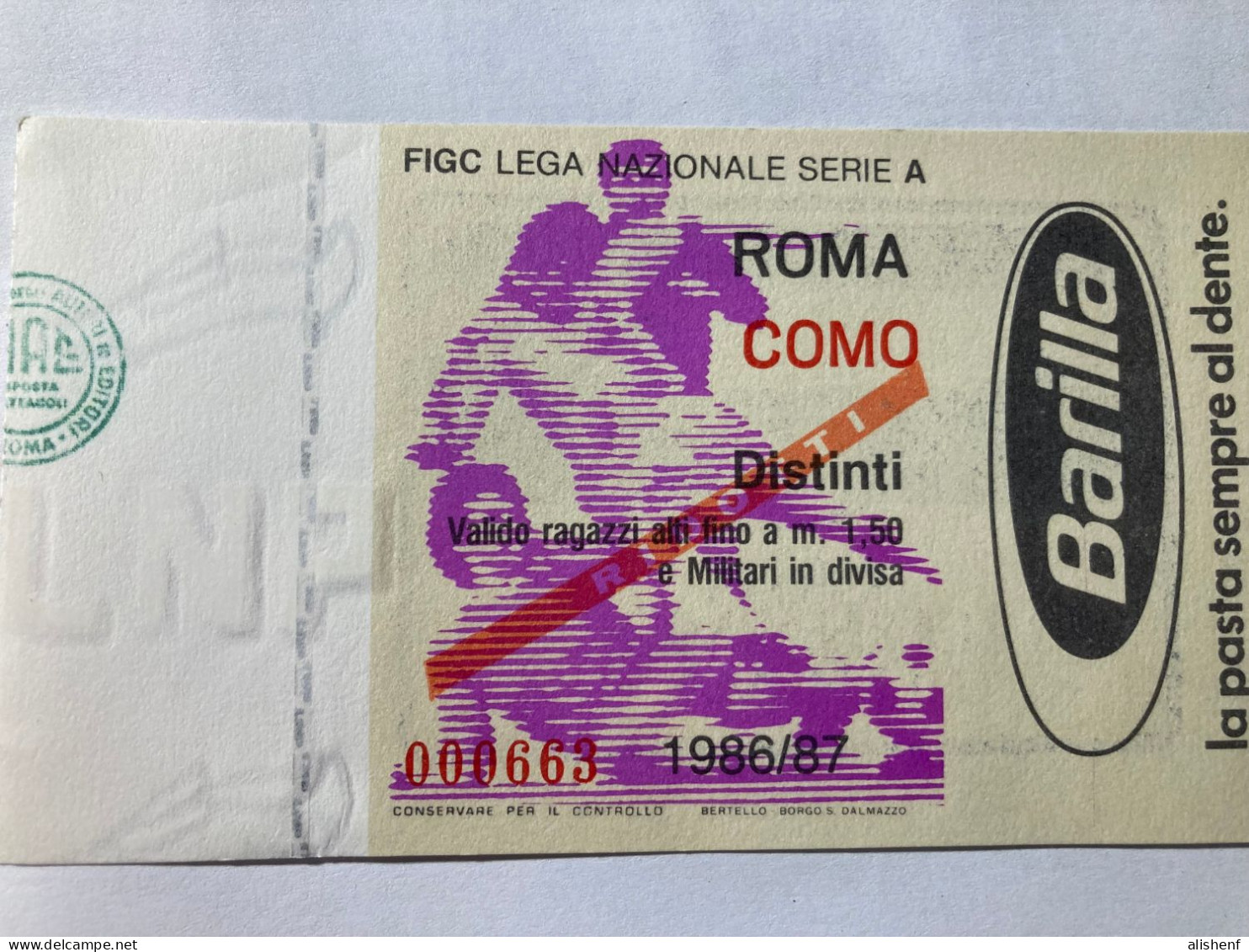 Biglietto Stadio Olimpico Roma Como Campionato Serie A 1986-87 - Tickets - Entradas