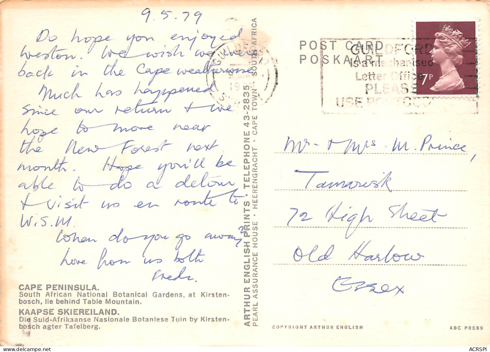 CAPE PENINSULA  Cape Town  Johannesburg  15 (scan Recto-verso)MA2296 - Zuid-Afrika