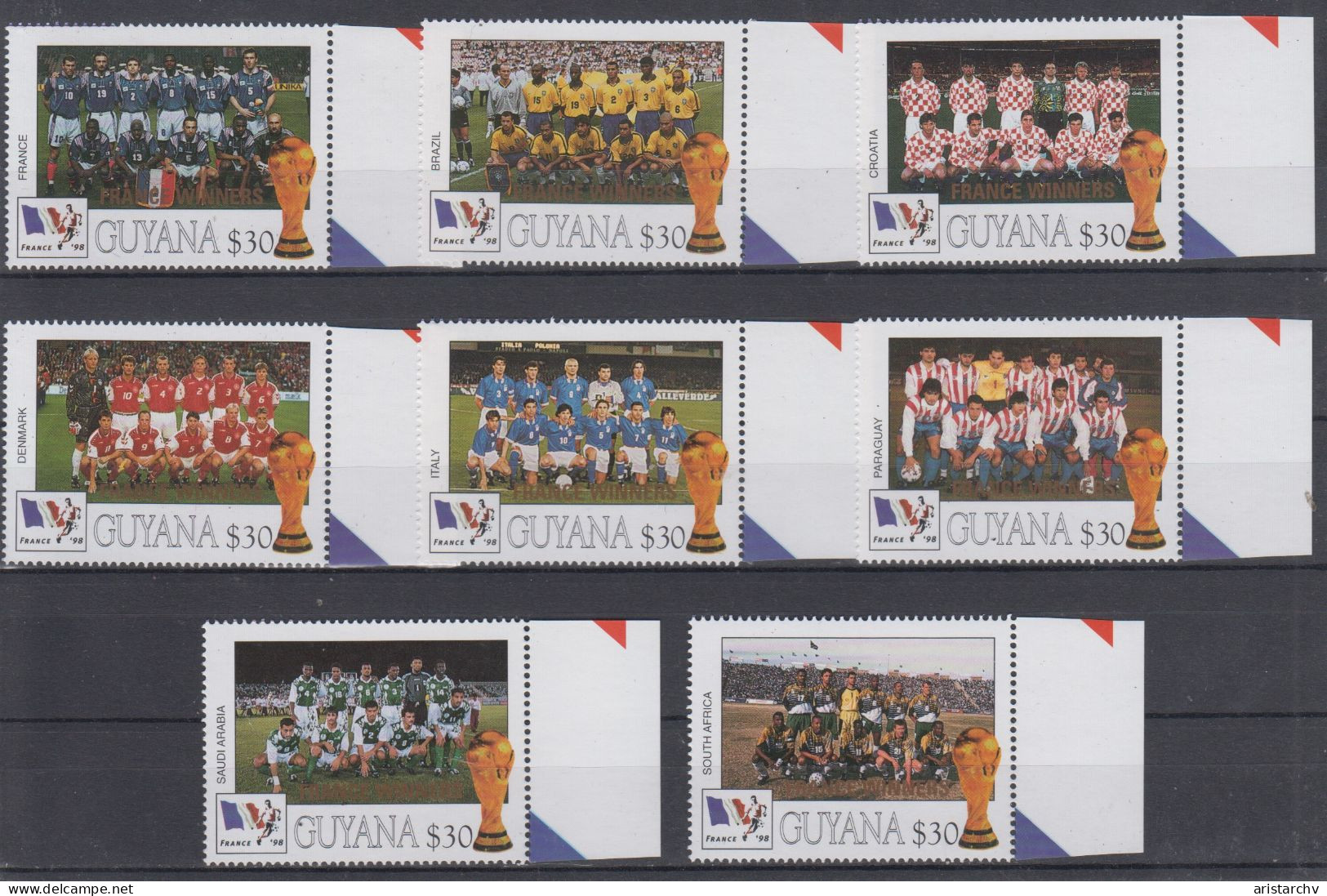 GUYANA 1998 FOOTBALL WORLD CUP 8 STAMPS AND 8 SHEETLETS OVERPRINT - 1998 – France