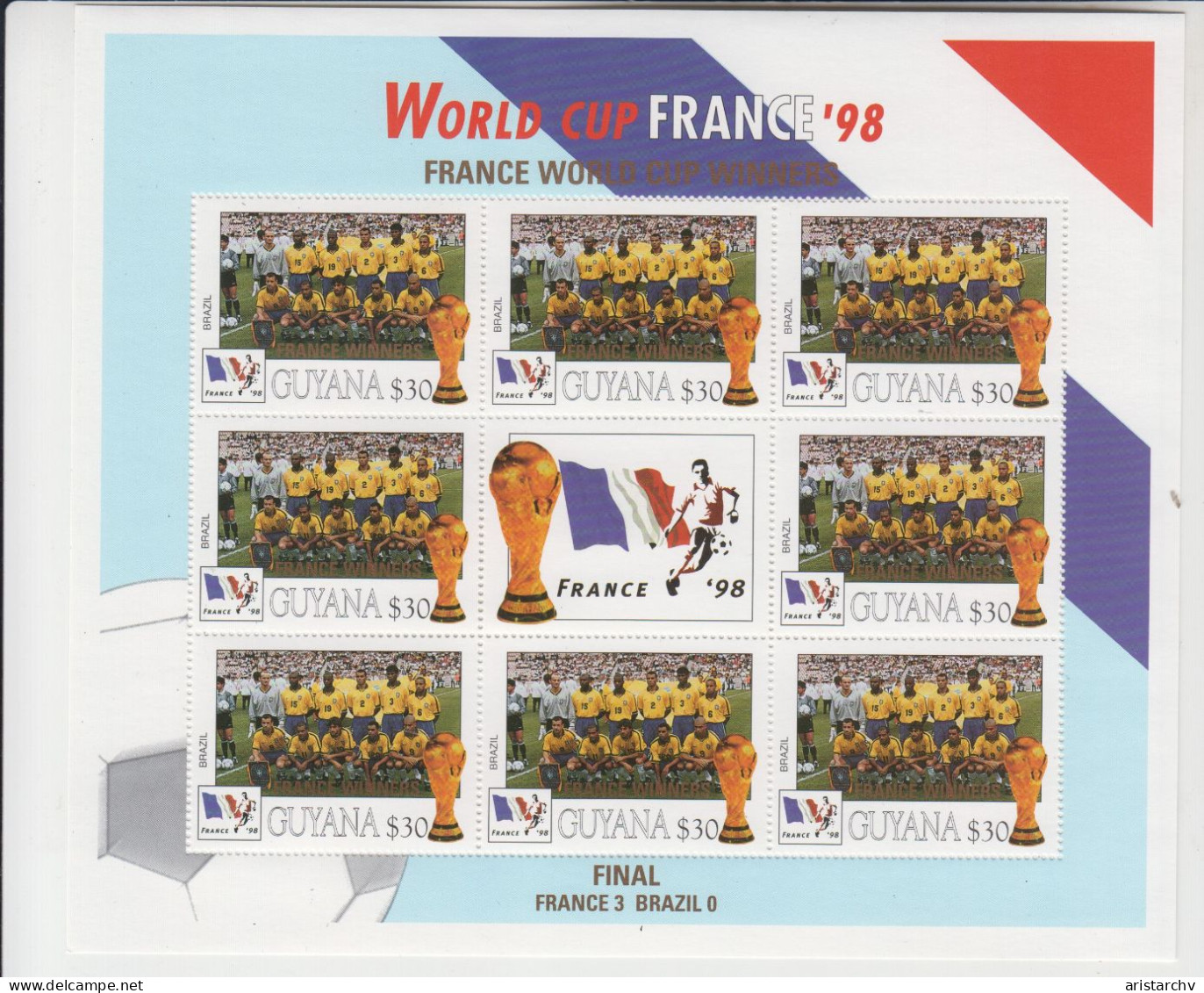 GUYANA 1998 FOOTBALL WORLD CUP 8 STAMPS AND 8 SHEETLETS OVERPRINT - 1998 – Francia