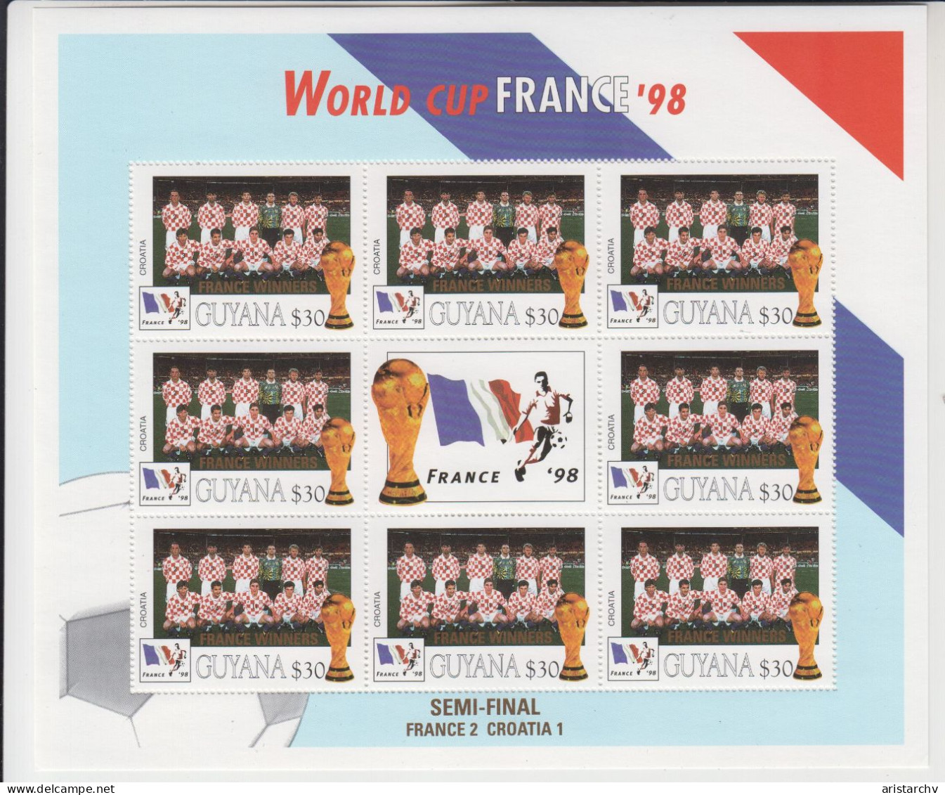 GUYANA 1998 FOOTBALL WORLD CUP 8 STAMPS AND 8 SHEETLETS OVERPRINT - 1998 – Francia