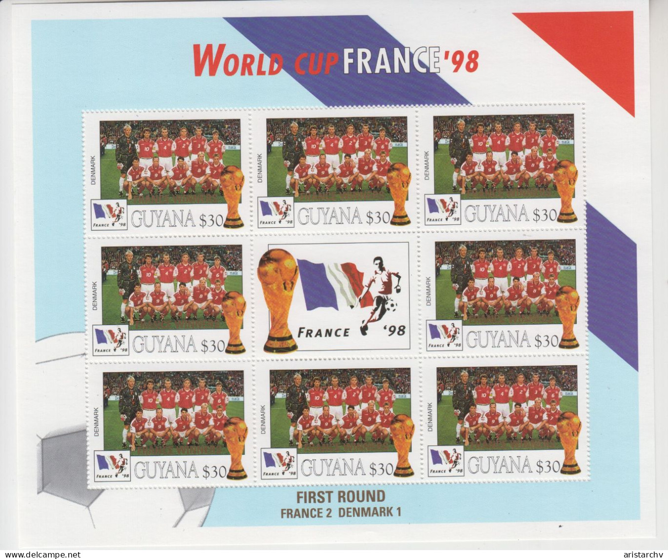 GUYANA 1998 FOOTBALL WORLD CUP 8 STAMPS AND 8 SHEETLETS OVERPRINT - 1998 – France