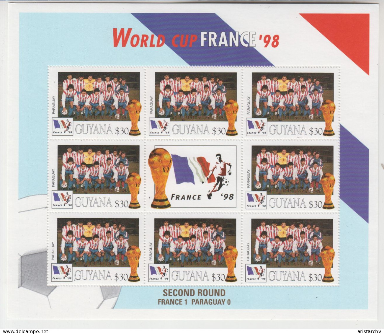 GUYANA 1998 FOOTBALL WORLD CUP 8 STAMPS AND 8 SHEETLETS OVERPRINT