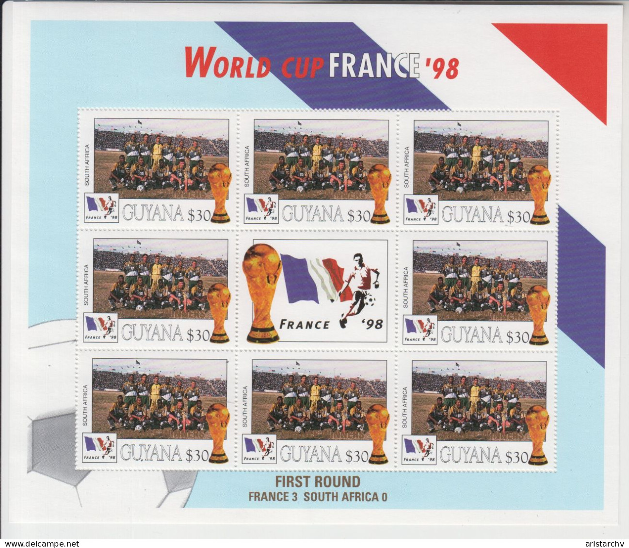 GUYANA 1998 FOOTBALL WORLD CUP 8 STAMPS AND 8 SHEETLETS OVERPRINT