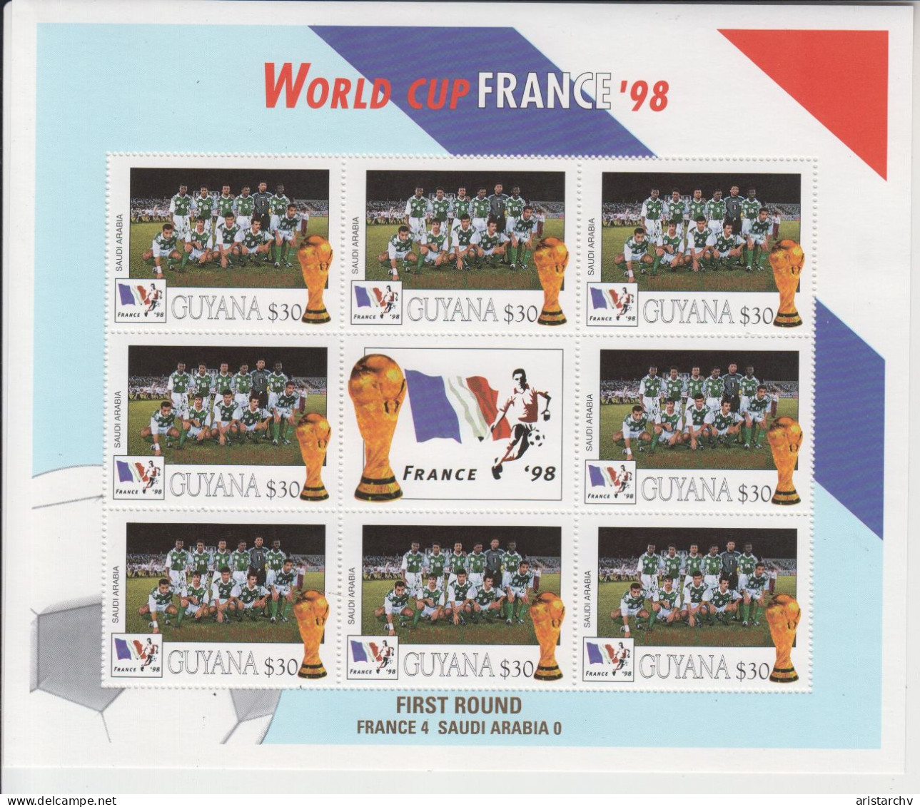 GUYANA 1998 FOOTBALL WORLD CUP 8 STAMPS AND 8 SHEETLETS OVERPRINT