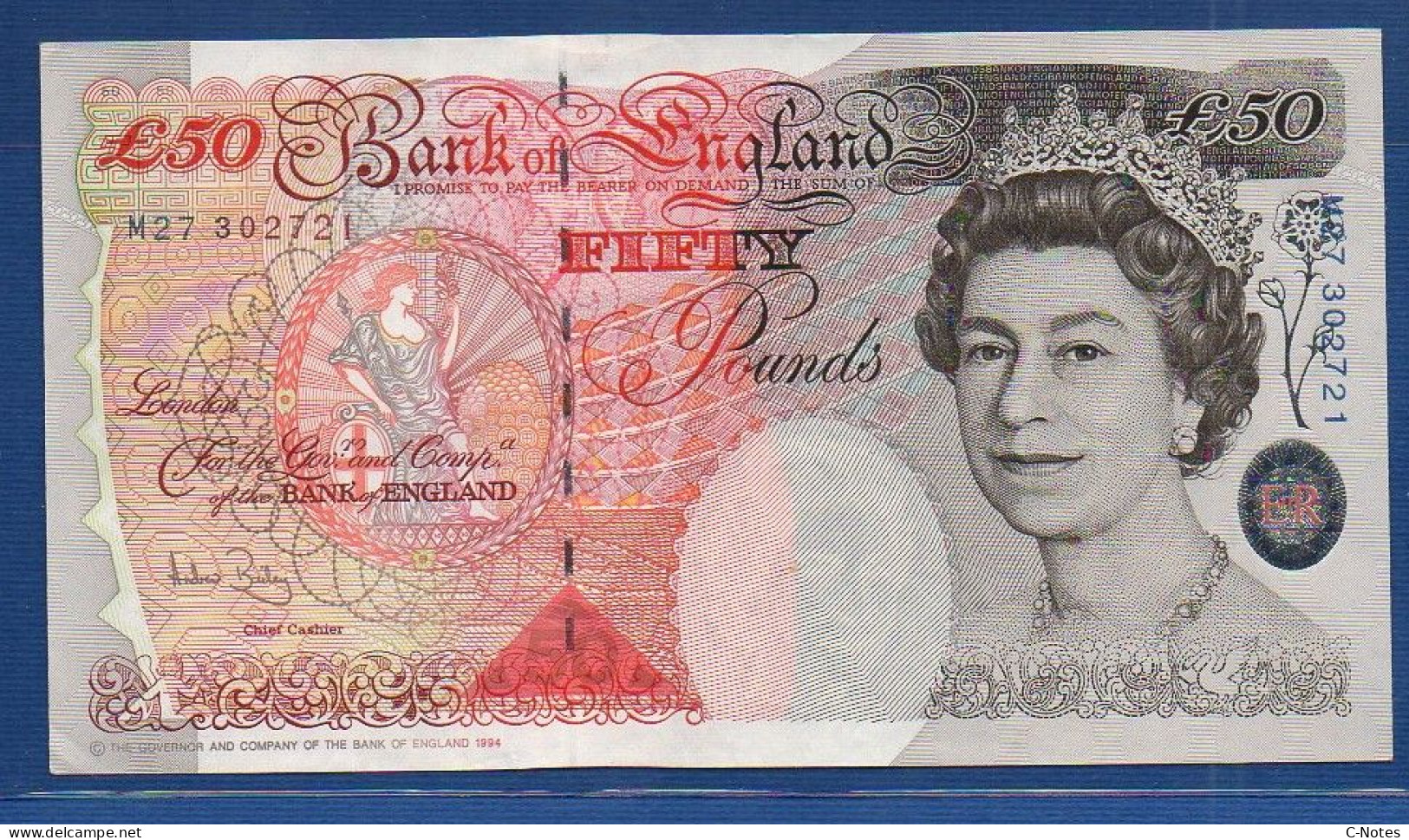 GREAT BRITAIN - P.388c – 50 Pounds 1994 XF/aUNC,  S/n M27 302721 - 50 Pond