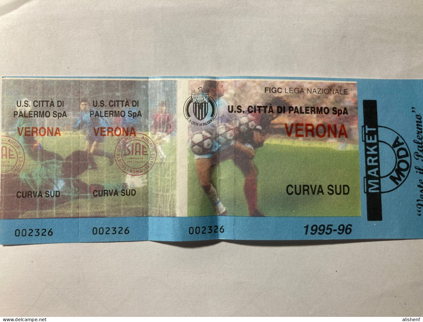 Biglietto Stadio Palermo Verona Campionato Di Calcio Serie B 1995-96 - Toegangskaarten