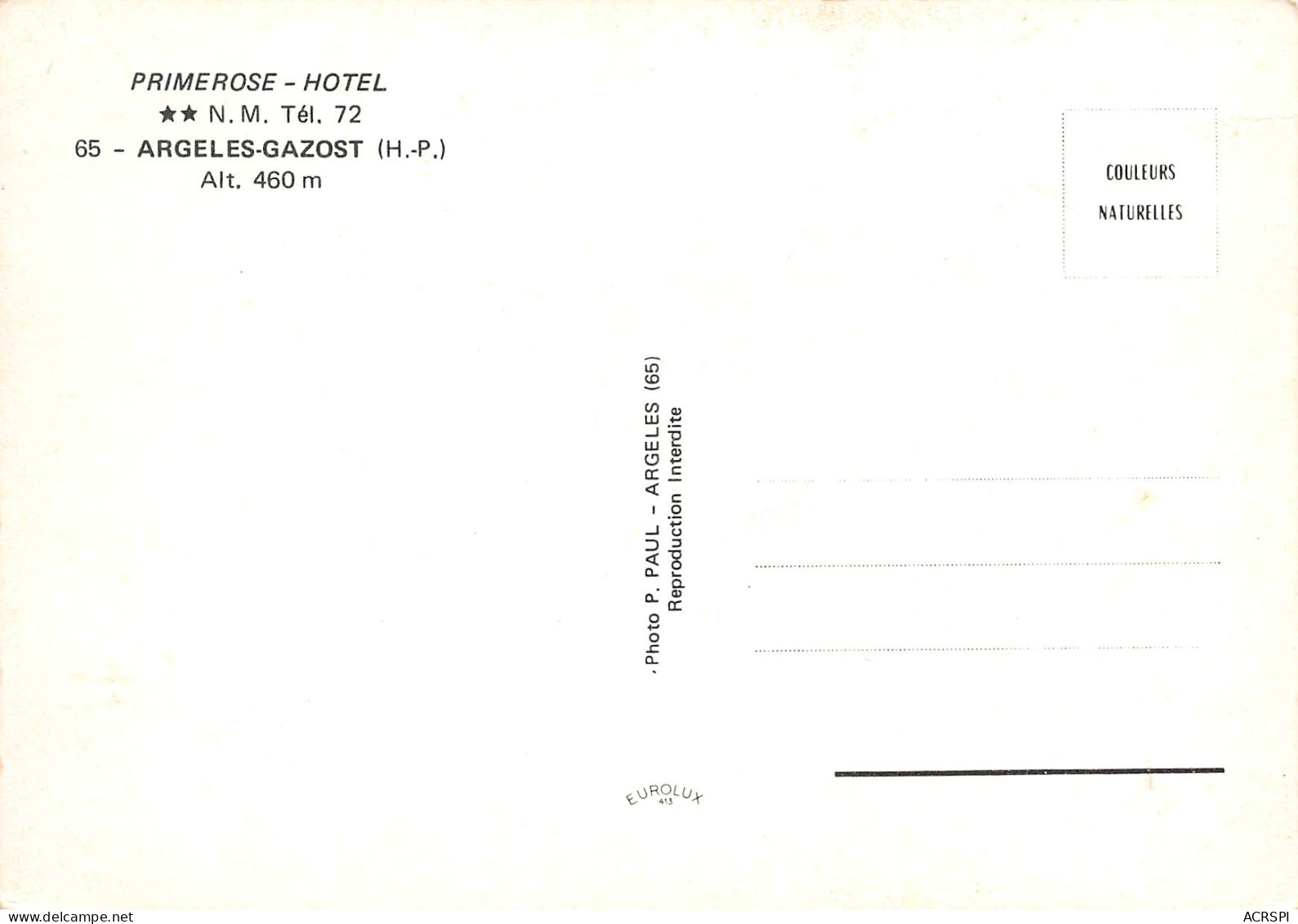 ARGELES GAZOST Hotel PRIMEROSE   13   (scan Recto-verso)MA2299 - Argeles Gazost