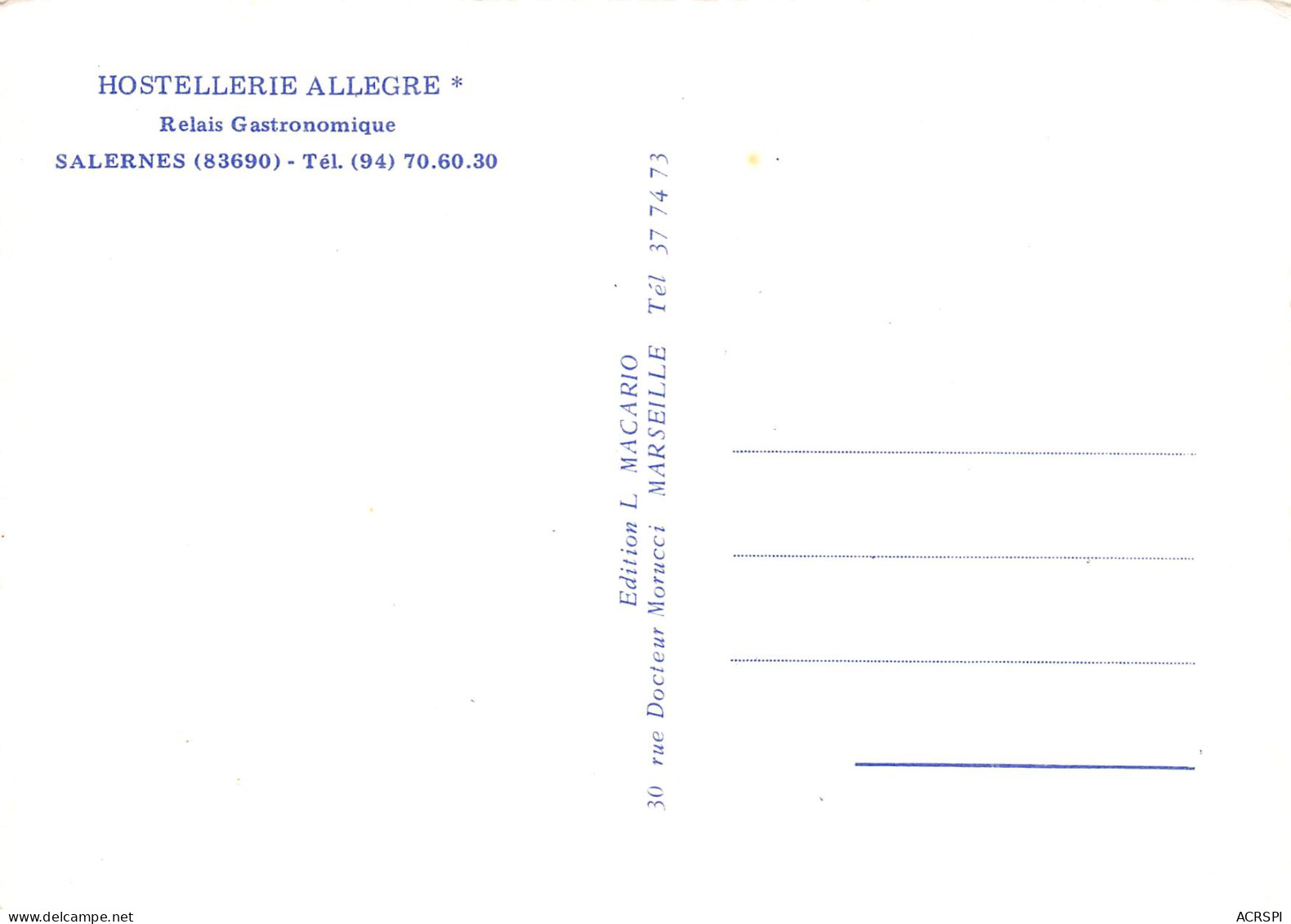 SALERNES Relais Gastronomique Hostellerie Allegre La Salle   34  (scan Recto-verso)MA2299 - Salernes