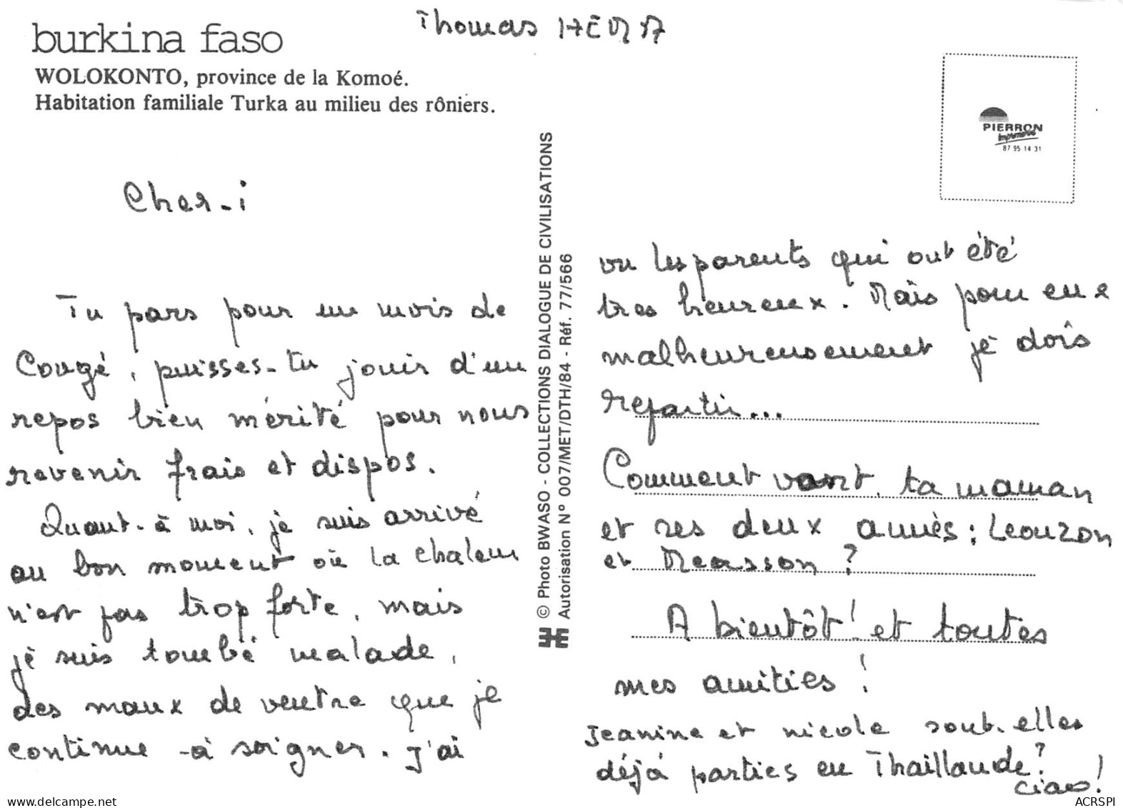 BURKINA FASO Wolokonto Komoé Habitation TURKA Au Milieu Des Roniers  12 (scan Recto-verso)MA2299Bis - Burkina Faso