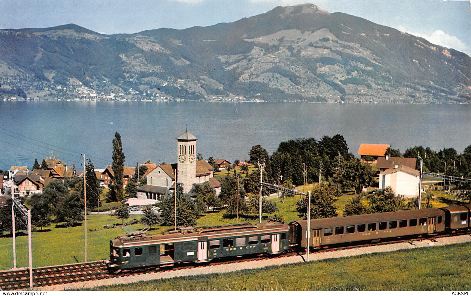 Lac De ZUG Le Sudbahn Devant La Ville De IMMENSEE Train Format 14 X 23cms   14 (scan Recto-verso)MA2299Und - Other & Unclassified